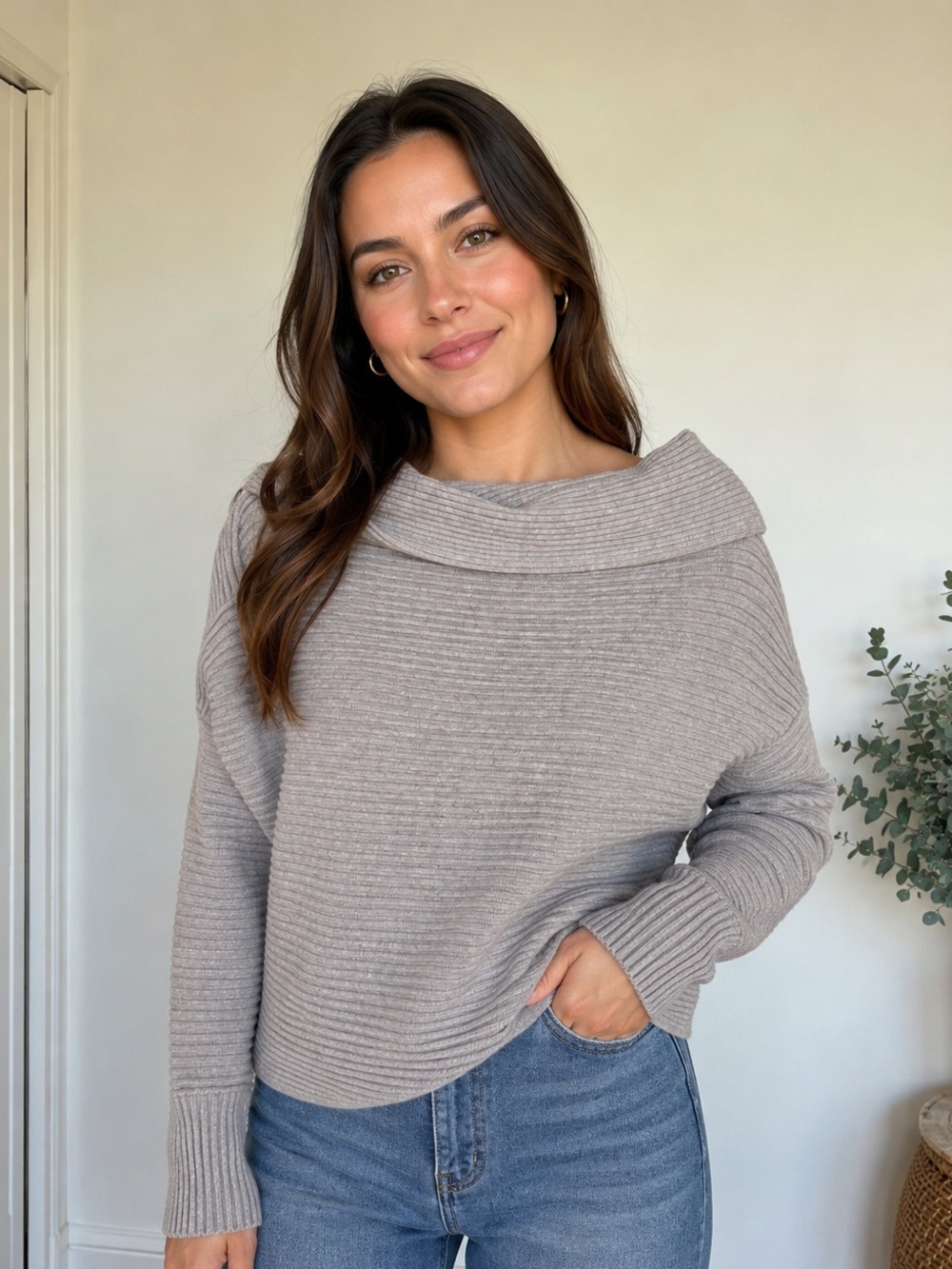 Victoria Beckham Ribbed Off Shoulder Sweater
